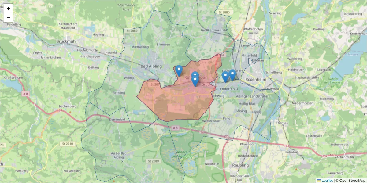 Karte des Postleitzahlen Bereichs  und der umliegenden Postleitzahlen in Deutschland