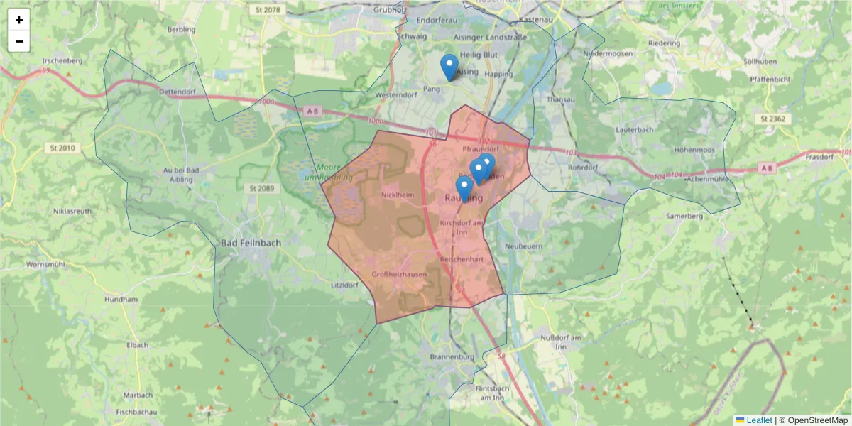 Karte des Postleitzahlen Bereichs  und der umliegenden Postleitzahlen in Deutschland