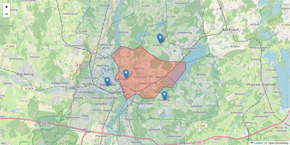 Karte des Postleitzahlen Bereichs  und der umliegenden Postleitzahlen in Deutschland