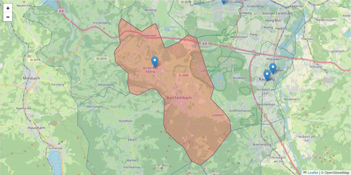 Karte des Postleitzahlen Bereichs  und der umliegenden Postleitzahlen in Deutschland