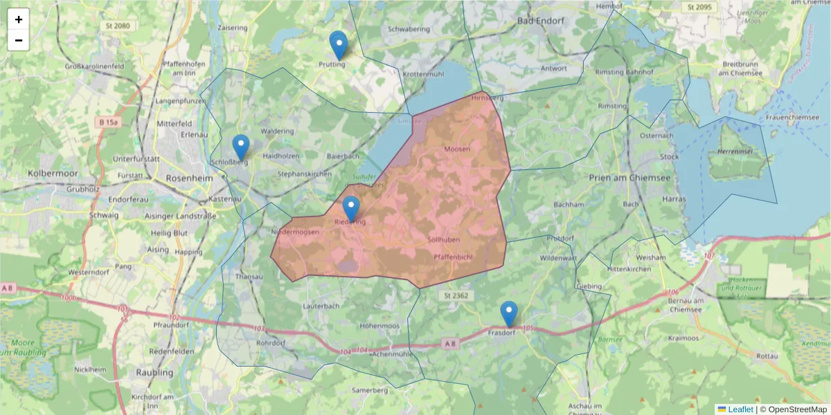 Karte des Postleitzahlen Bereichs  und der umliegenden Postleitzahlen in Deutschland