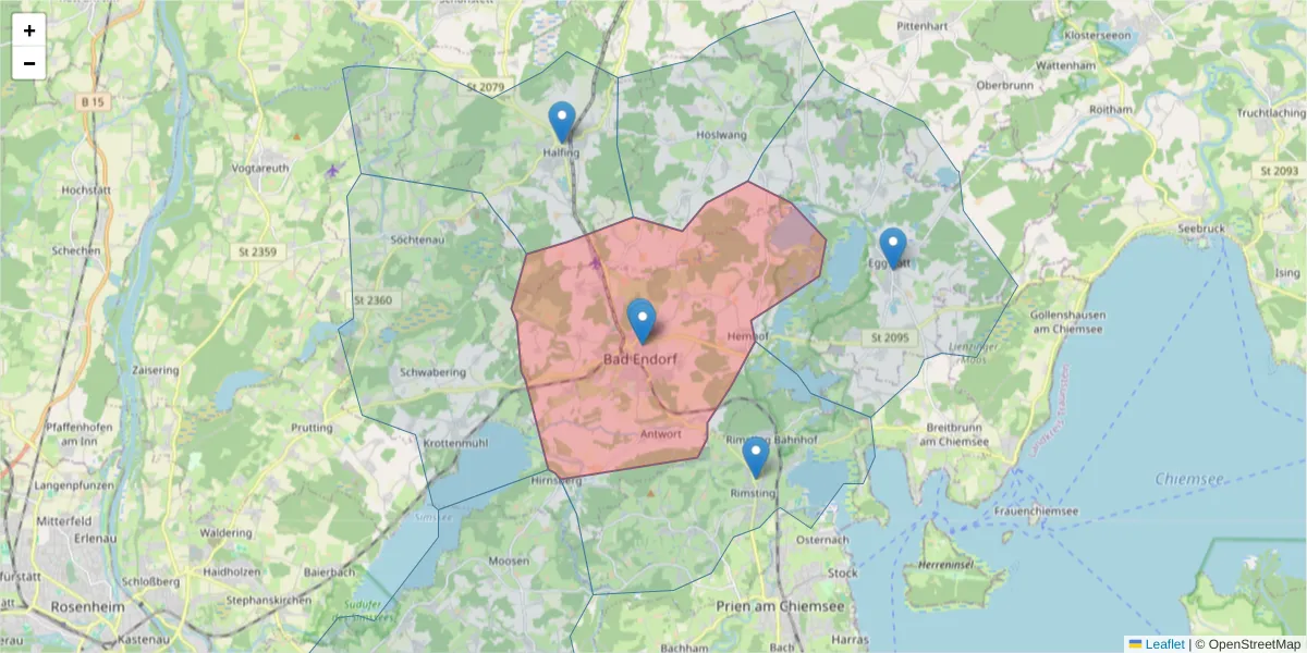 Karte des Postleitzahlen Bereichs  und der umliegenden Postleitzahlen in Deutschland