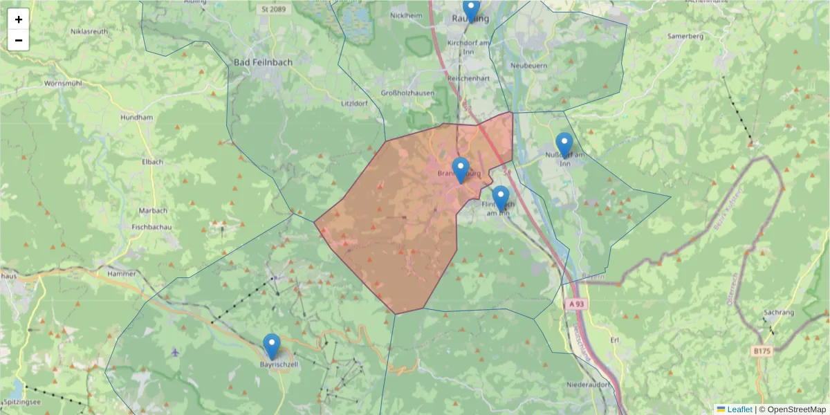 Karte des Postleitzahlen Bereichs  und der umliegenden Postleitzahlen in Deutschland