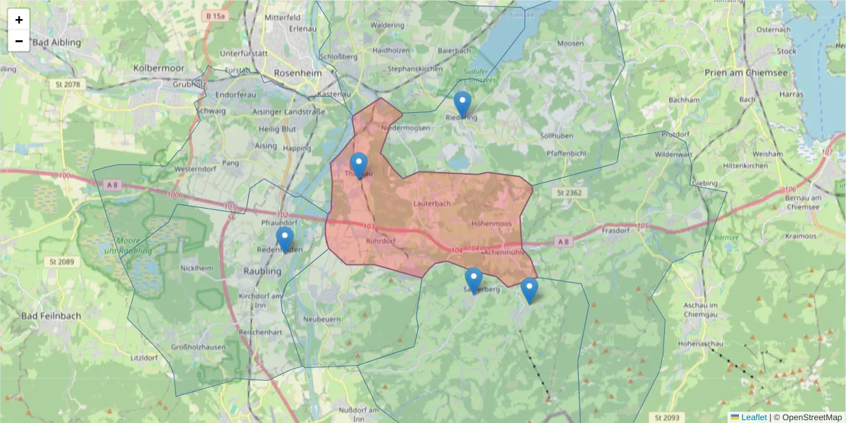 Karte des Postleitzahlen Bereichs  und der umliegenden Postleitzahlen in Deutschland