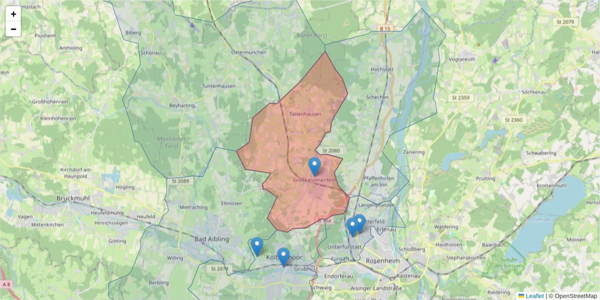 Karte des Postleitzahlen Bereichs  und der umliegenden Postleitzahlen in Deutschland