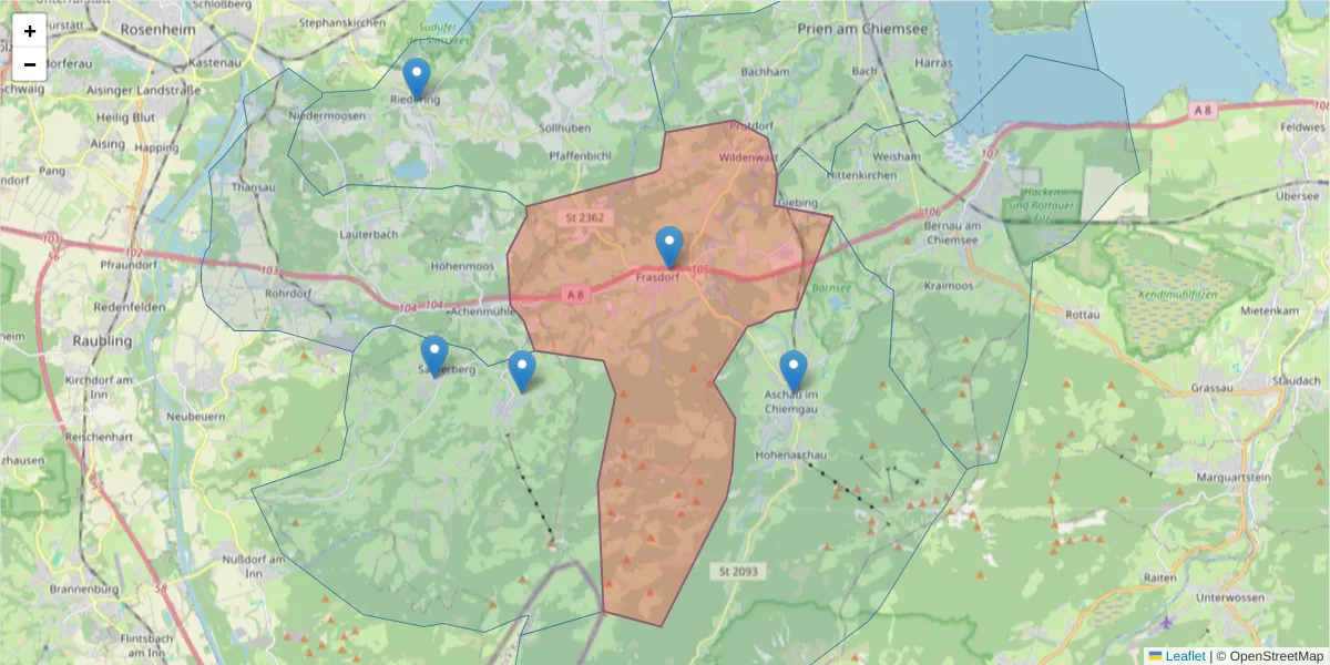 Karte des Postleitzahlen Bereichs  und der umliegenden Postleitzahlen in Deutschland