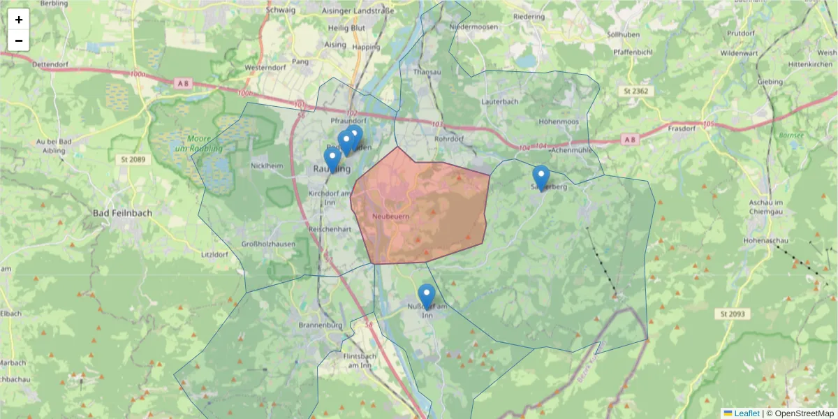 Karte des Postleitzahlen Bereichs  und der umliegenden Postleitzahlen in Deutschland