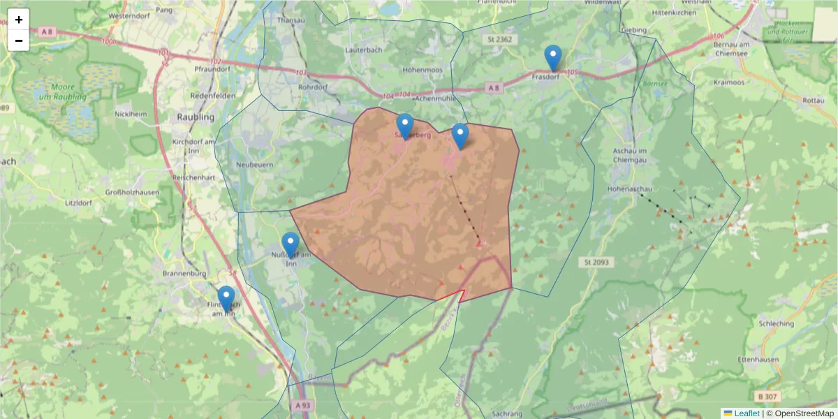 Karte des Postleitzahlen Bereichs  und der umliegenden Postleitzahlen in Deutschland