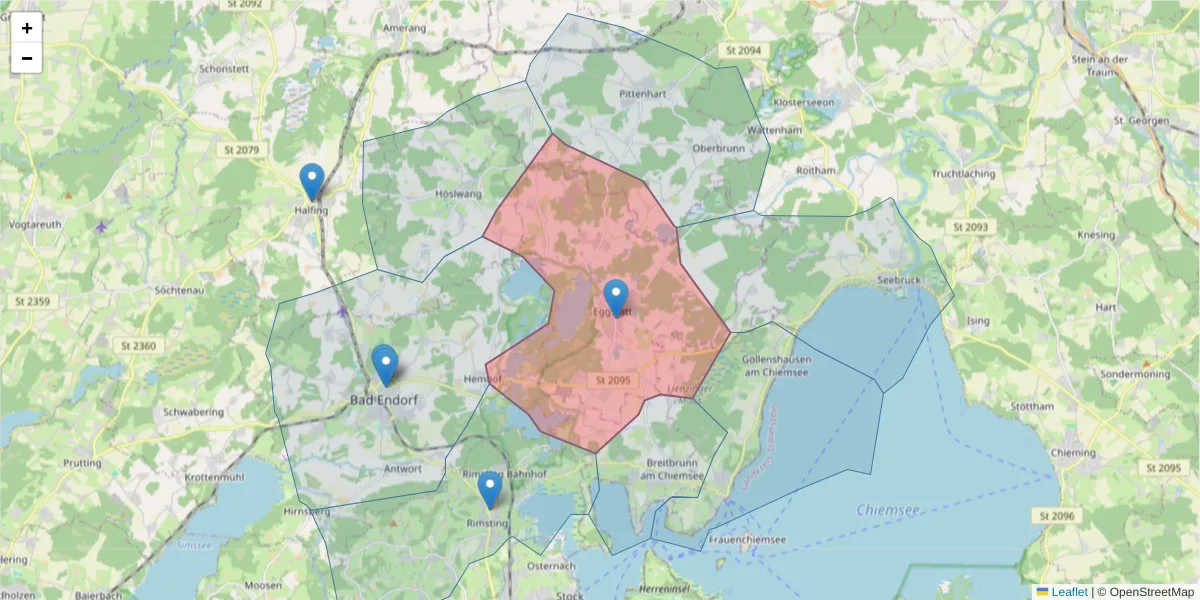 Karte des Postleitzahlen Bereichs  und der umliegenden Postleitzahlen in Deutschland