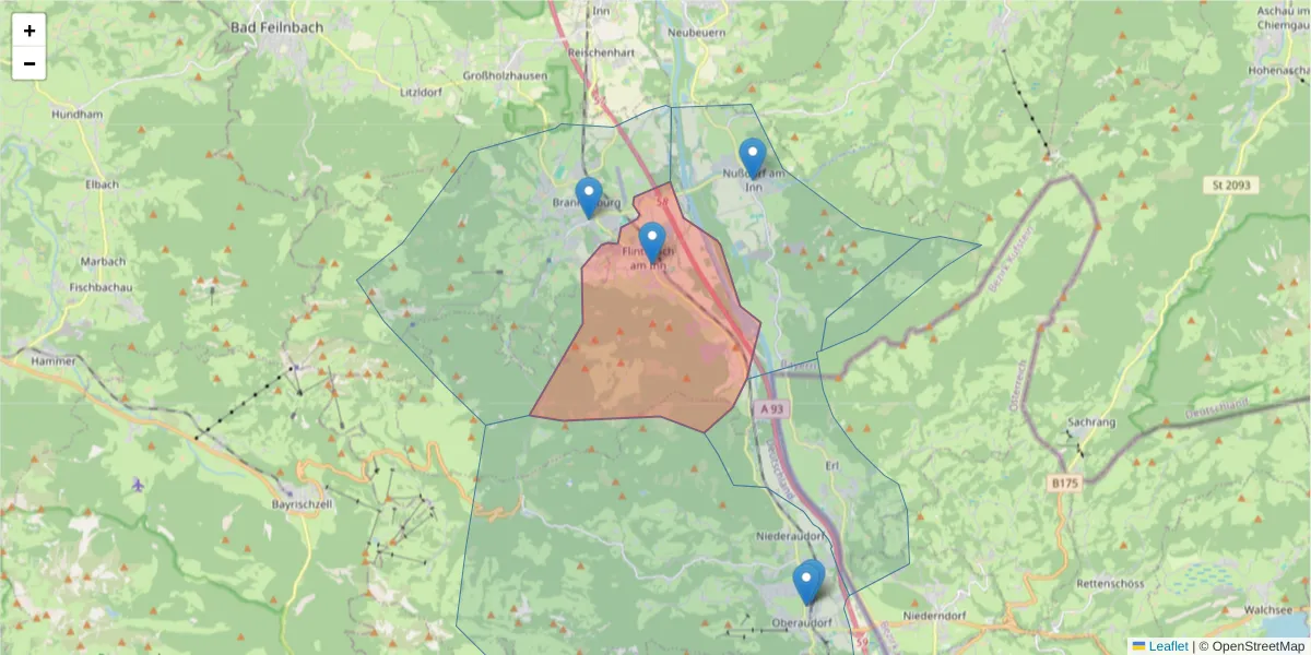 Karte des Postleitzahlen Bereichs  und der umliegenden Postleitzahlen in Deutschland