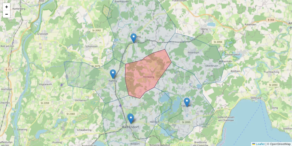 Karte des Postleitzahlen Bereichs  und der umliegenden Postleitzahlen in Deutschland