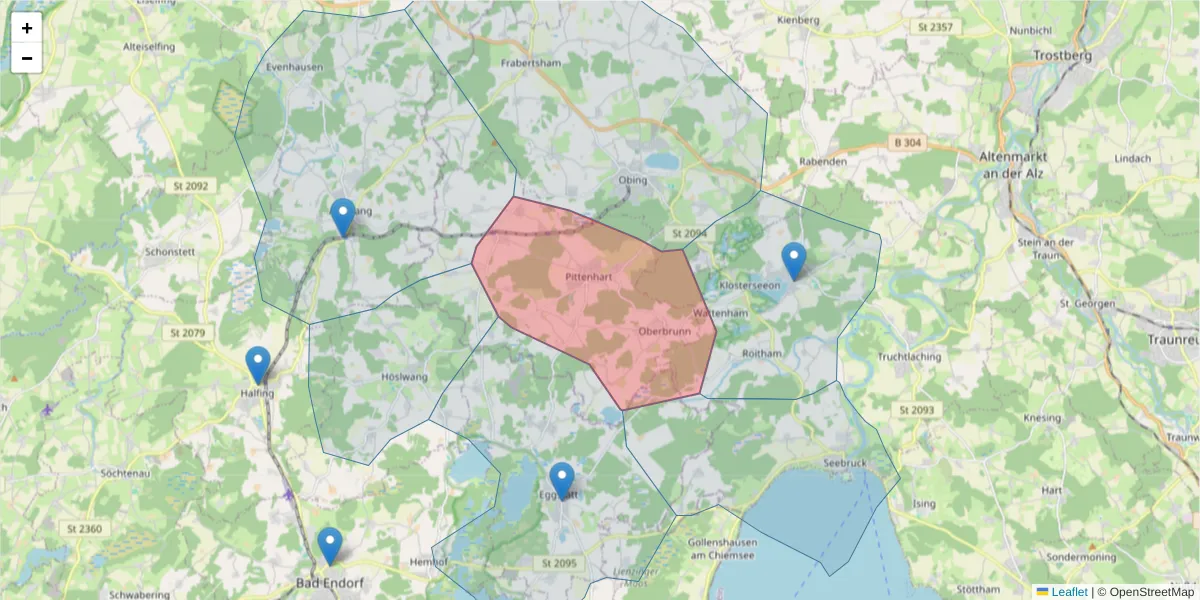 Karte des Postleitzahlen Bereichs  und der umliegenden Postleitzahlen in Deutschland