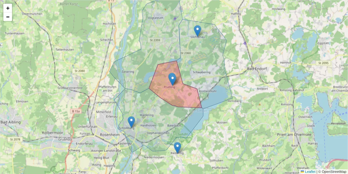 Karte des Postleitzahlen Bereichs  und der umliegenden Postleitzahlen in Deutschland