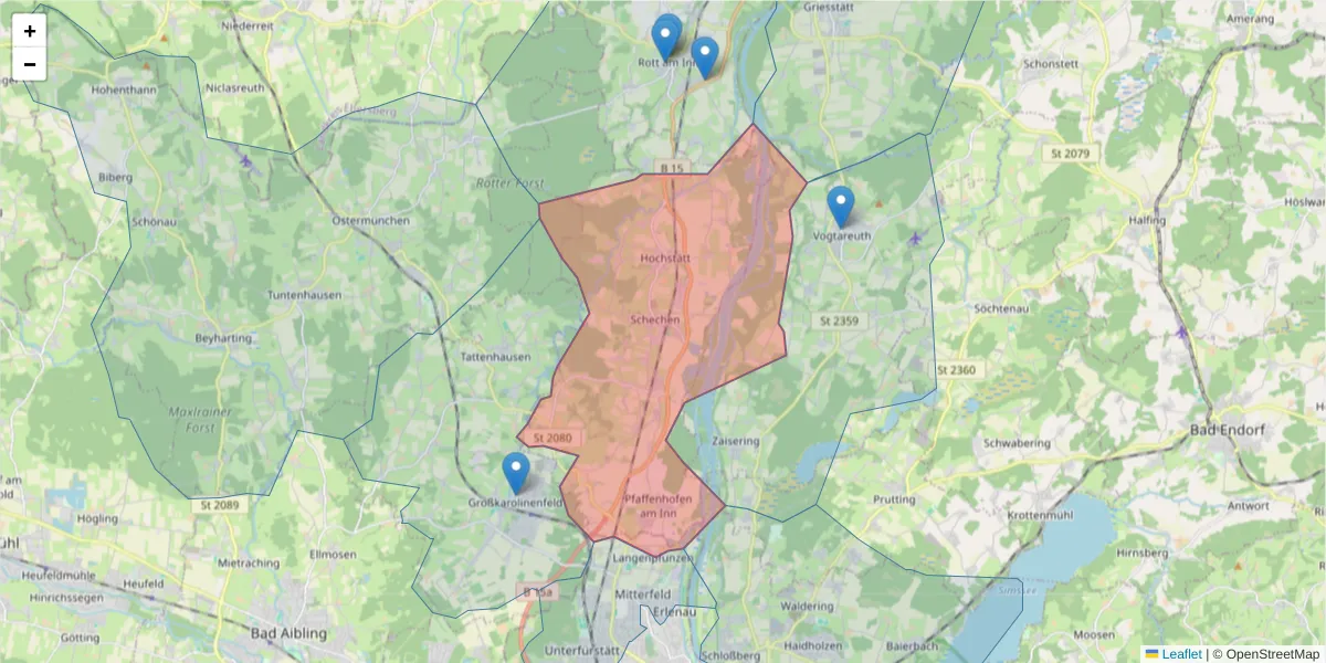 Karte des Postleitzahlen Bereichs  und der umliegenden Postleitzahlen in Deutschland