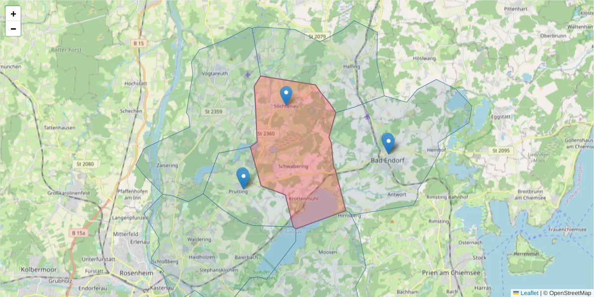 Karte des Postleitzahlen Bereichs  und der umliegenden Postleitzahlen in Deutschland