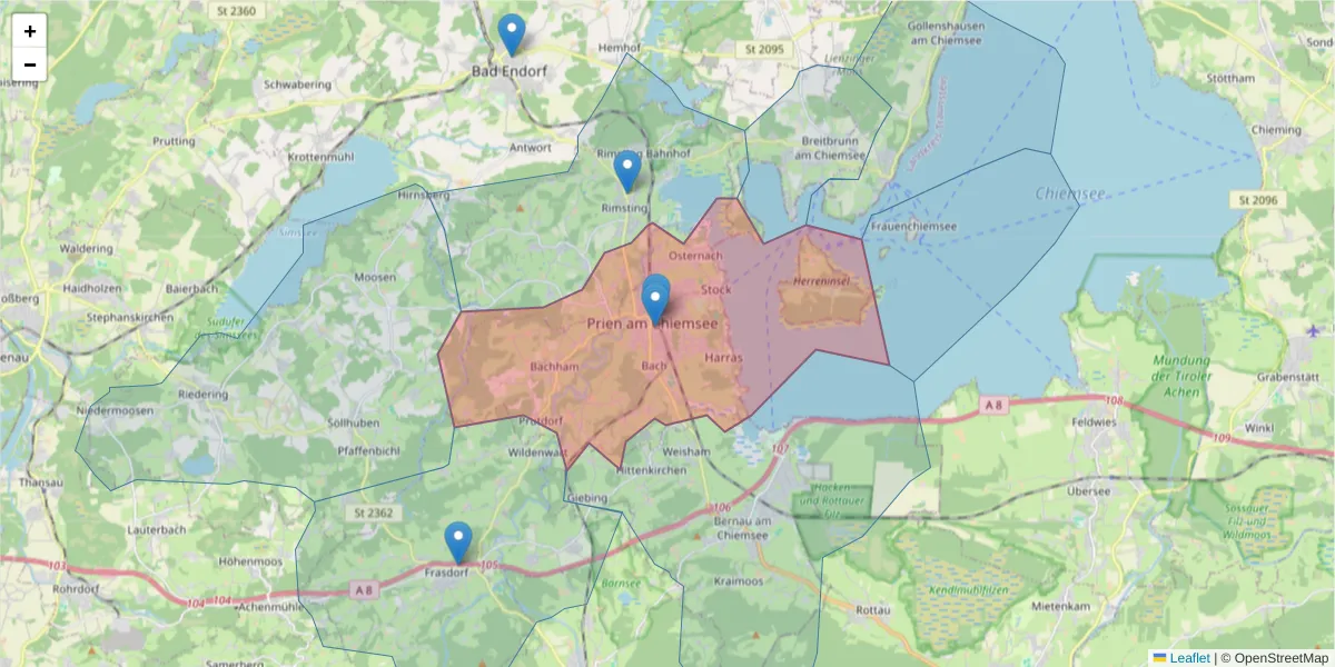 Karte des Postleitzahlen Bereichs  und der umliegenden Postleitzahlen in Deutschland