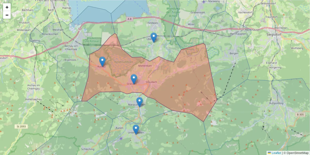 Karte des Postleitzahlen Bereichs  und der umliegenden Postleitzahlen in Deutschland