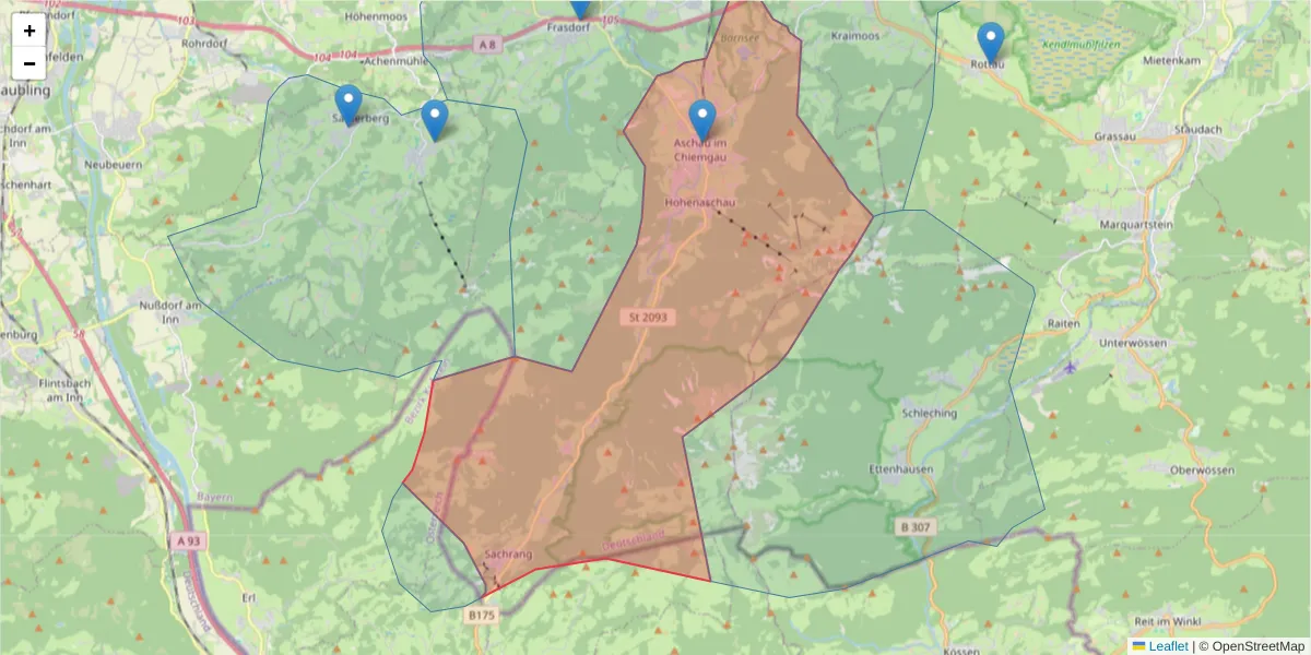 Karte des Postleitzahlen Bereichs  und der umliegenden Postleitzahlen in Deutschland