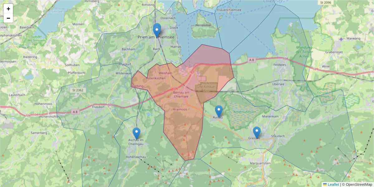 Karte des Postleitzahlen Bereichs  und der umliegenden Postleitzahlen in Deutschland