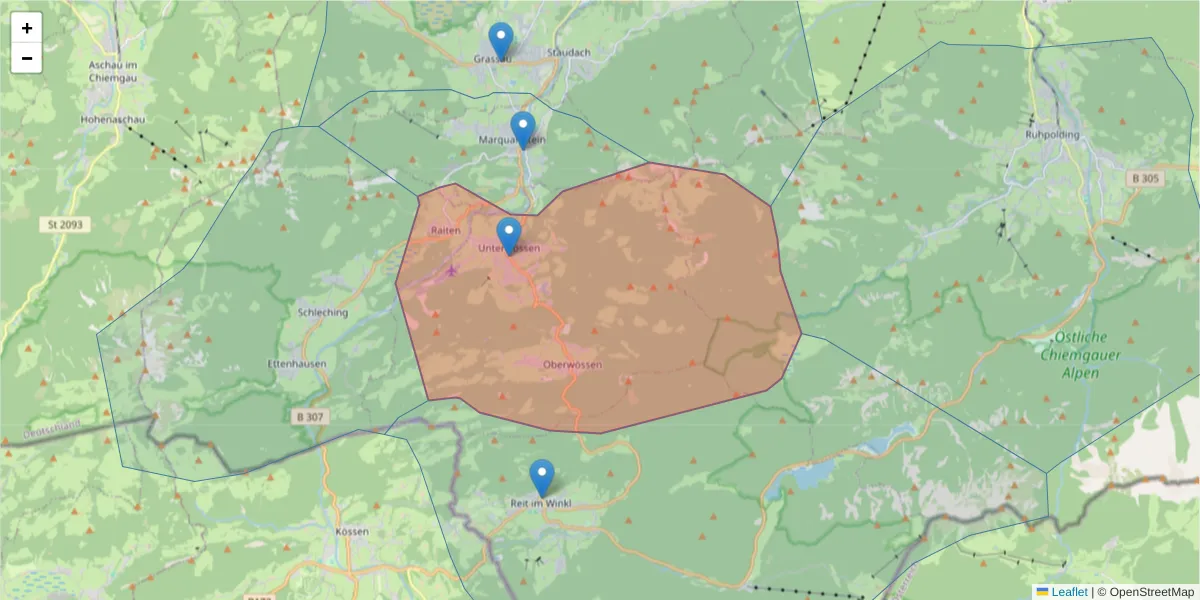 Karte des Postleitzahlen Bereichs  und der umliegenden Postleitzahlen in Deutschland