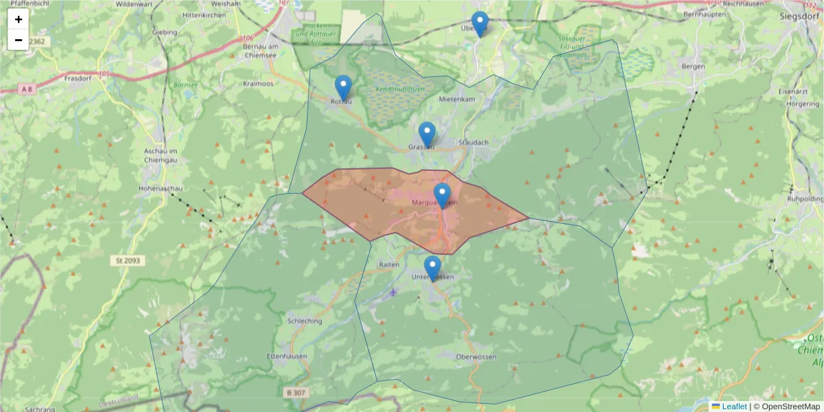 Karte des Postleitzahlen Bereichs  und der umliegenden Postleitzahlen in Deutschland