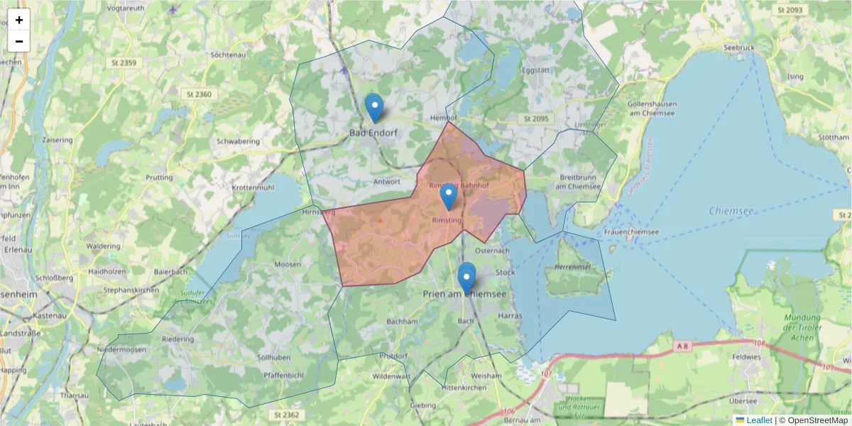Karte des Postleitzahlen Bereichs  und der umliegenden Postleitzahlen in Deutschland