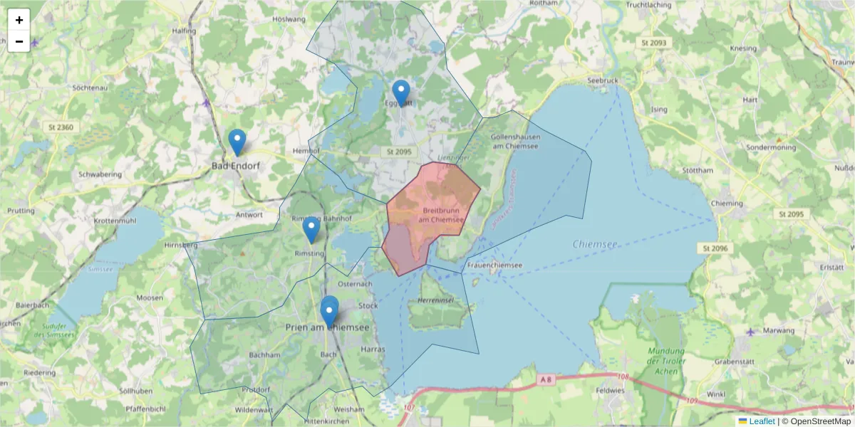 Karte des Postleitzahlen Bereichs  und der umliegenden Postleitzahlen in Deutschland