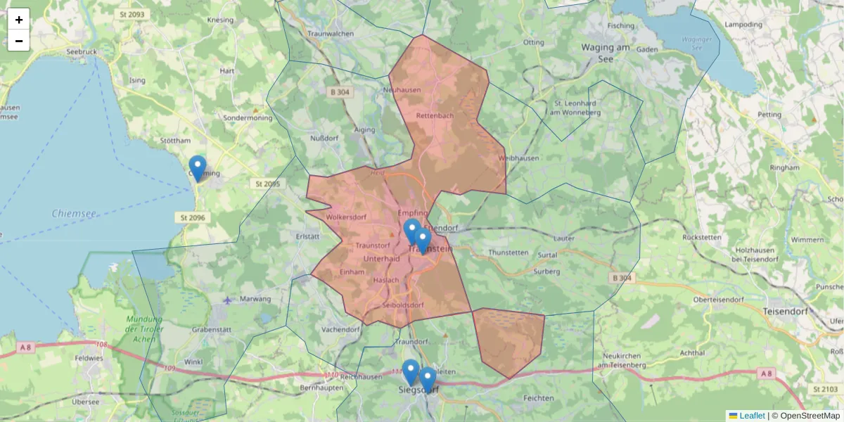 Karte des Postleitzahlen Bereichs  und der umliegenden Postleitzahlen in Deutschland