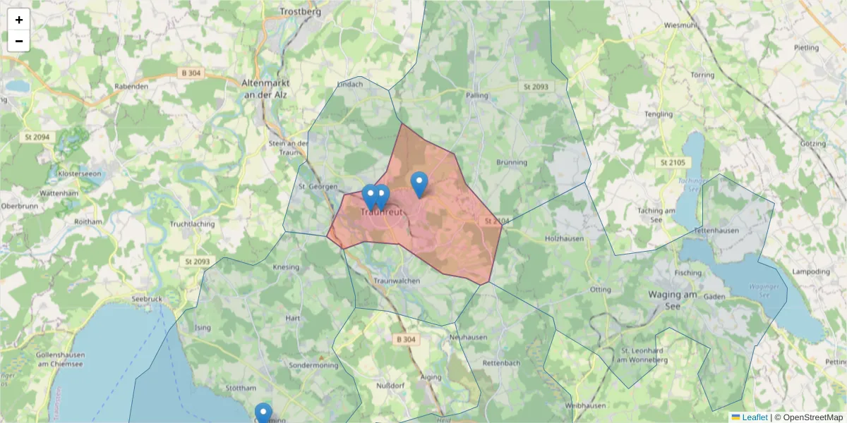 Karte des Postleitzahlen Bereichs  und der umliegenden Postleitzahlen in Deutschland