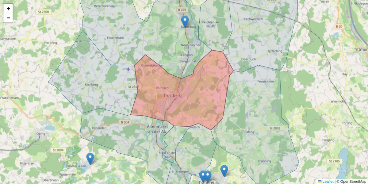 Karte des Postleitzahlen Bereichs  und der umliegenden Postleitzahlen in Deutschland