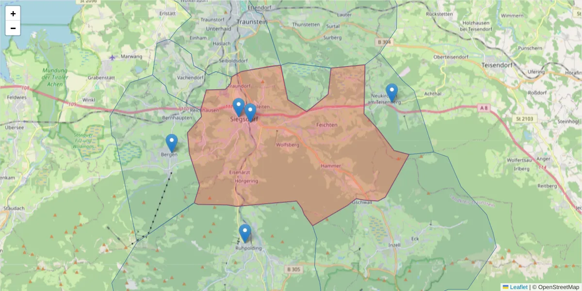 Karte des Postleitzahlen Bereichs  und der umliegenden Postleitzahlen in Deutschland