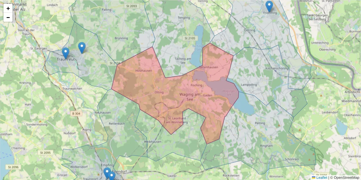 Karte des Postleitzahlen Bereichs  und der umliegenden Postleitzahlen in Deutschland