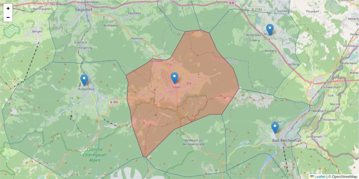 Karte des Postleitzahlen Bereichs  und der umliegenden Postleitzahlen in Deutschland