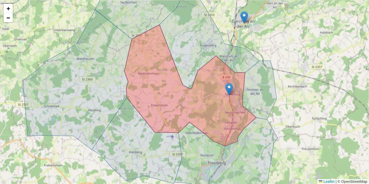 Karte des Postleitzahlen Bereichs  und der umliegenden Postleitzahlen in Deutschland