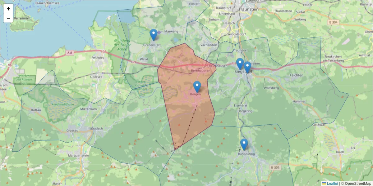 Karte des Postleitzahlen Bereichs  und der umliegenden Postleitzahlen in Deutschland