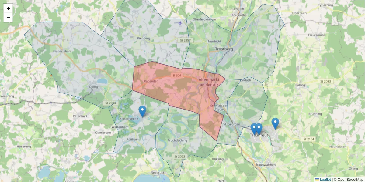 Karte des Postleitzahlen Bereichs  und der umliegenden Postleitzahlen in Deutschland