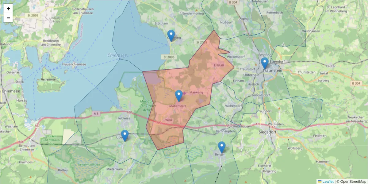 Karte des Postleitzahlen Bereichs  und der umliegenden Postleitzahlen in Deutschland