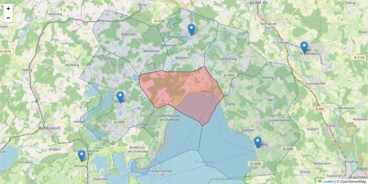 Karte des Postleitzahlen Bereichs  und der umliegenden Postleitzahlen in Deutschland