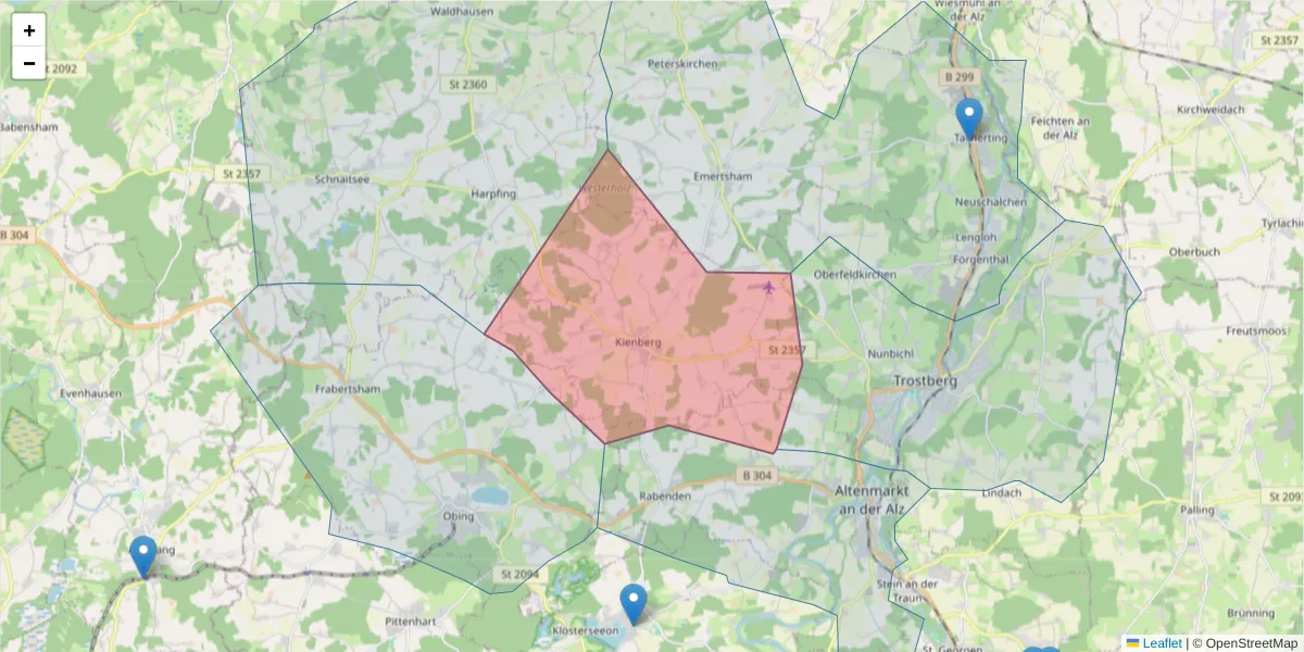 Karte des Postleitzahlen Bereichs  und der umliegenden Postleitzahlen in Deutschland