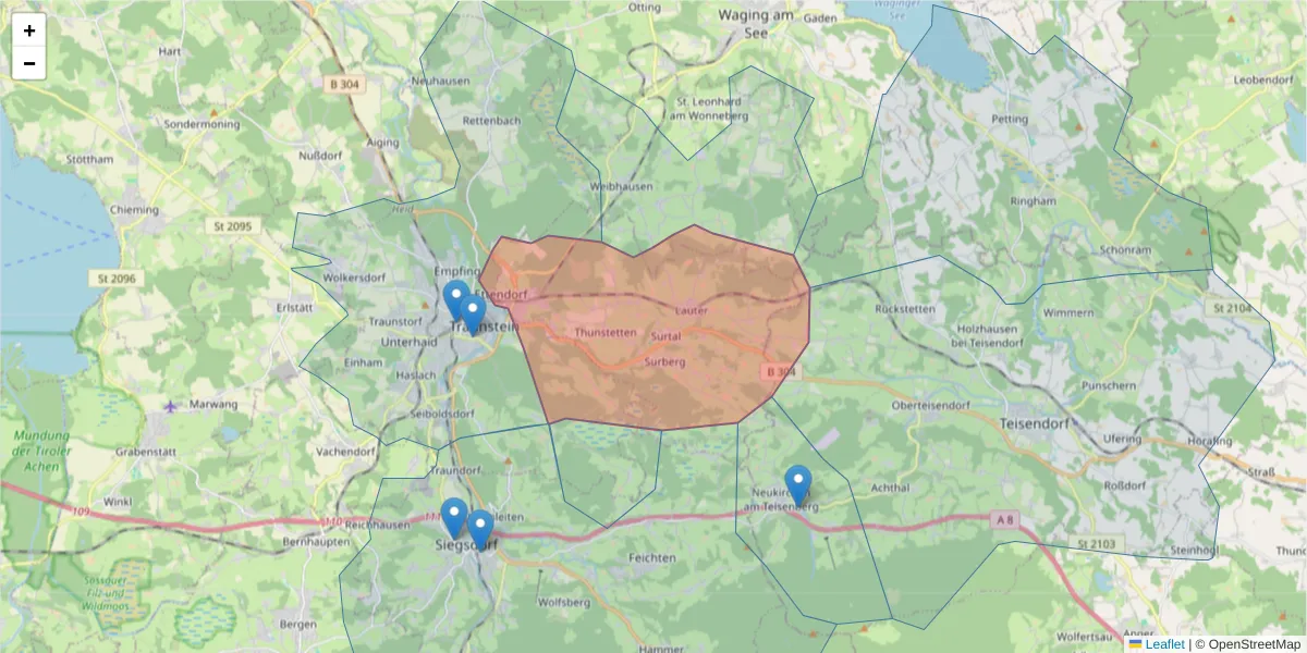 Karte des Postleitzahlen Bereichs  und der umliegenden Postleitzahlen in Deutschland