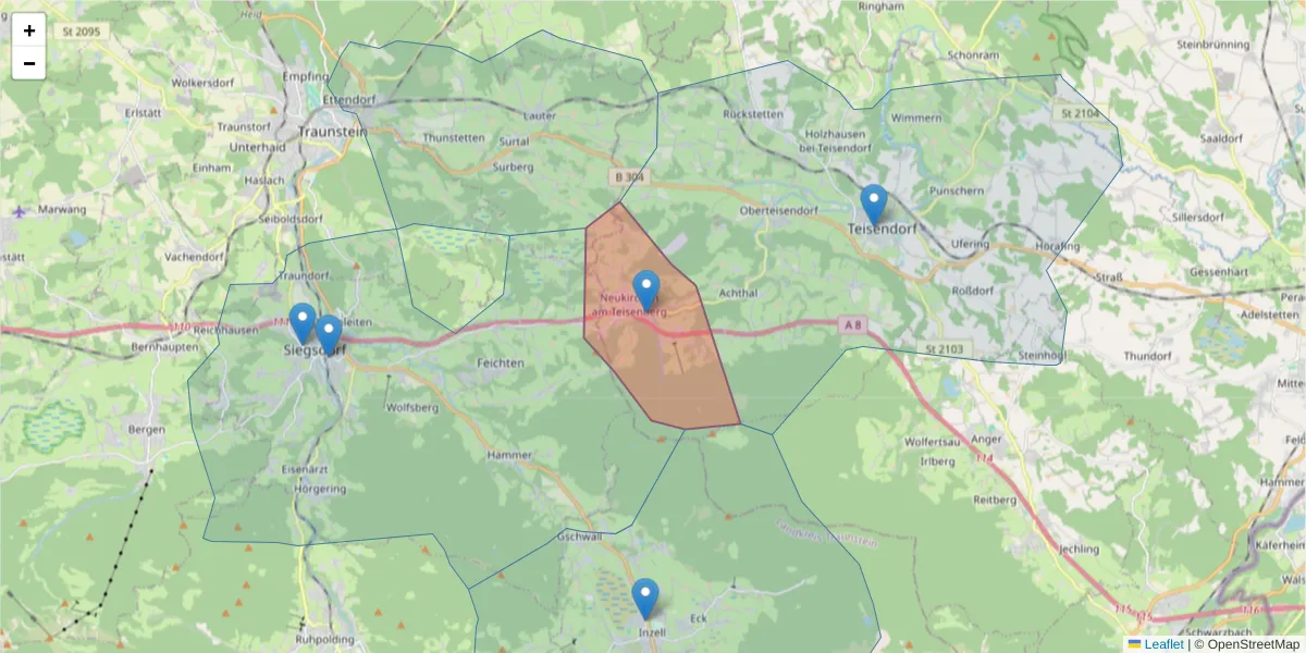 Karte des Postleitzahlen Bereichs  und der umliegenden Postleitzahlen in Deutschland