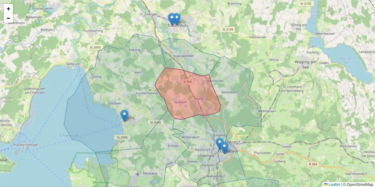 Karte des Postleitzahlen Bereichs  und der umliegenden Postleitzahlen in Deutschland