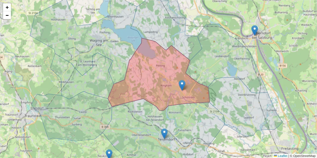 Karte des Postleitzahlen Bereichs  und der umliegenden Postleitzahlen in Deutschland