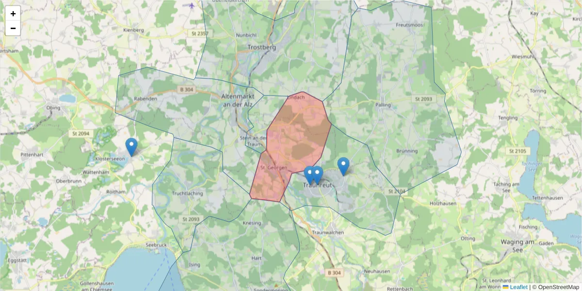 Karte des Postleitzahlen Bereichs  und der umliegenden Postleitzahlen in Deutschland