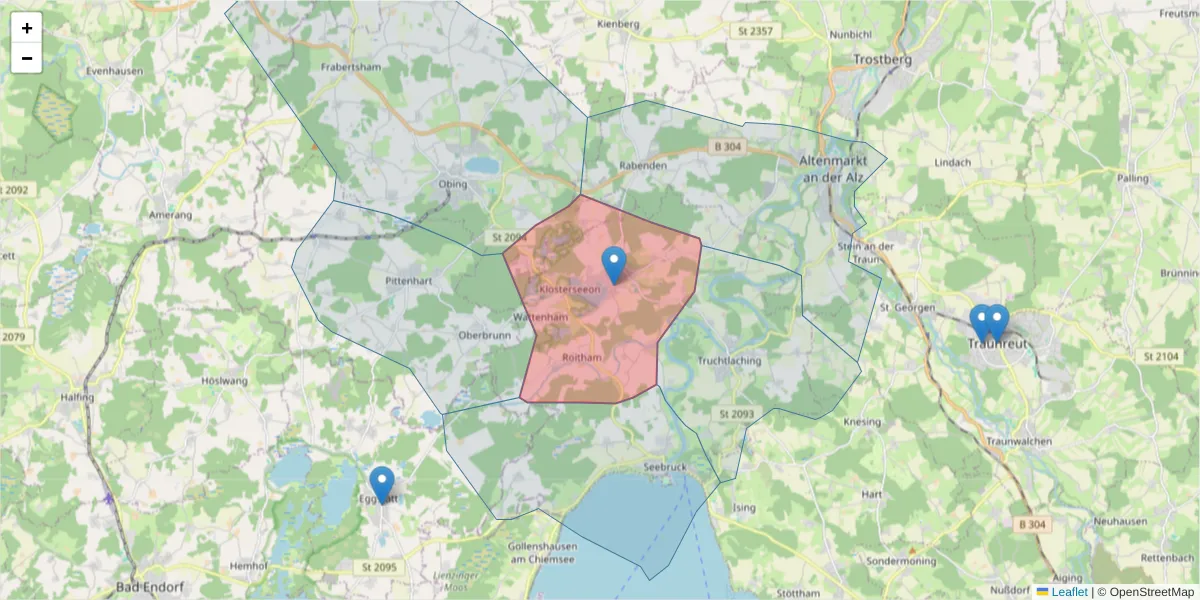 Karte des Postleitzahlen Bereichs  und der umliegenden Postleitzahlen in Deutschland