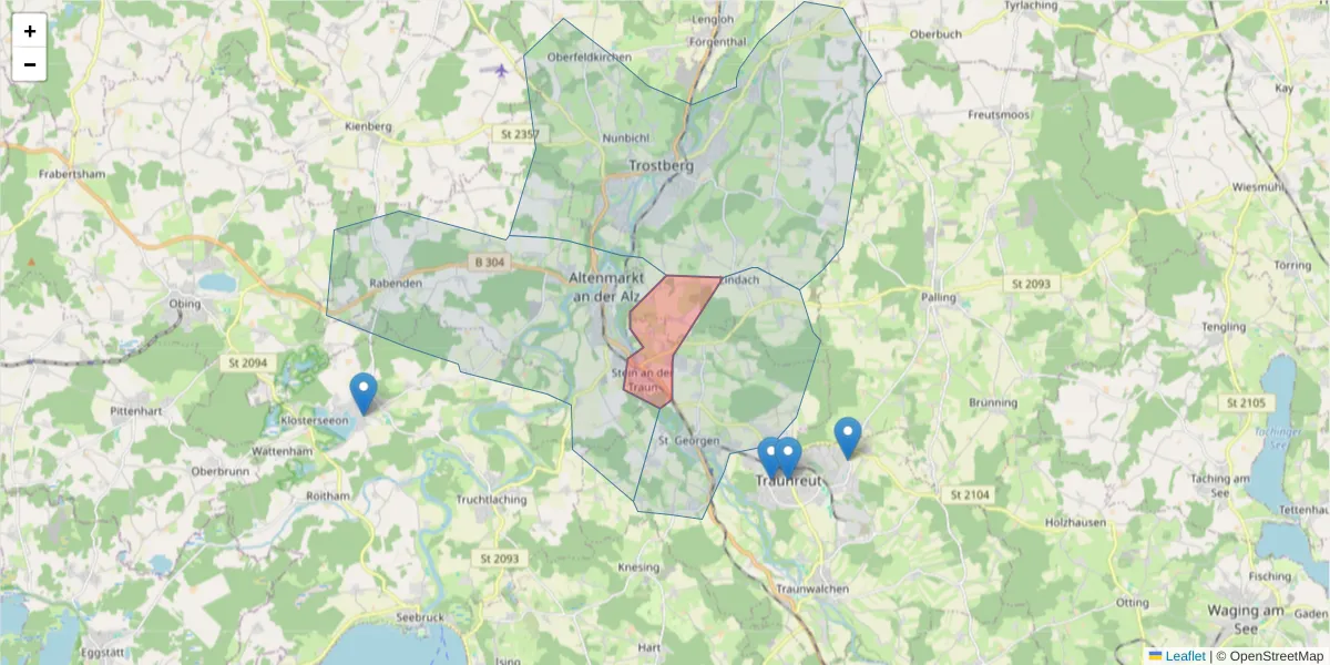 Karte des Postleitzahlen Bereichs  und der umliegenden Postleitzahlen in Deutschland