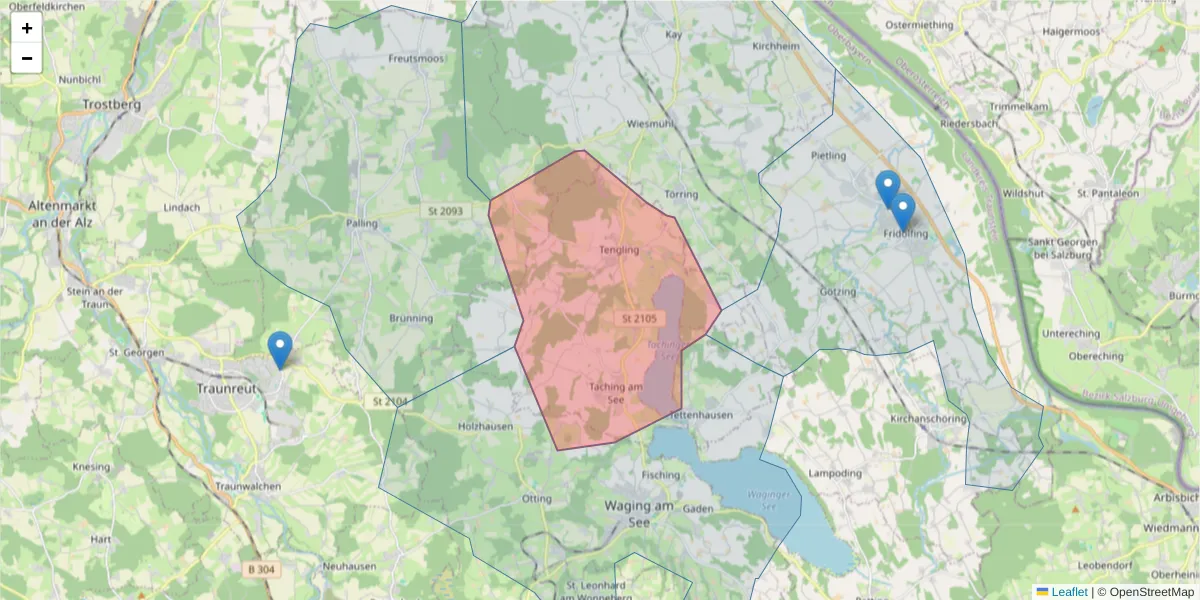 Karte des Postleitzahlen Bereichs  und der umliegenden Postleitzahlen in Deutschland