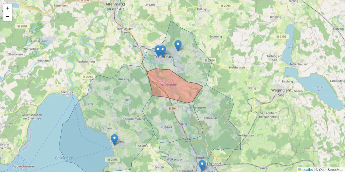 Karte des Postleitzahlen Bereichs  und der umliegenden Postleitzahlen in Deutschland