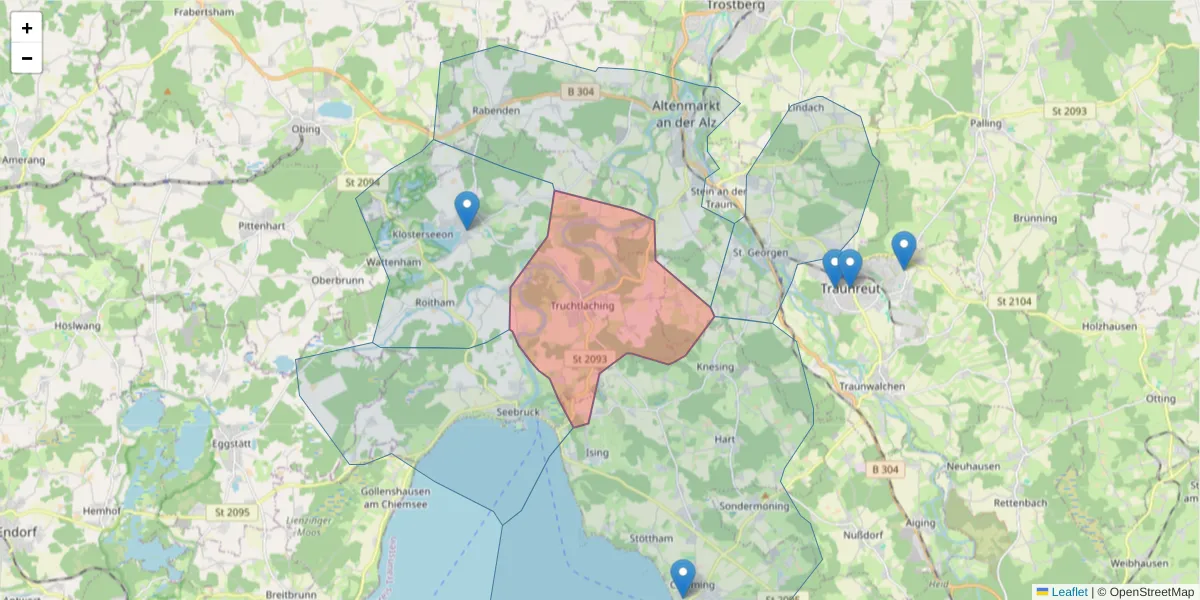 Karte des Postleitzahlen Bereichs  und der umliegenden Postleitzahlen in Deutschland