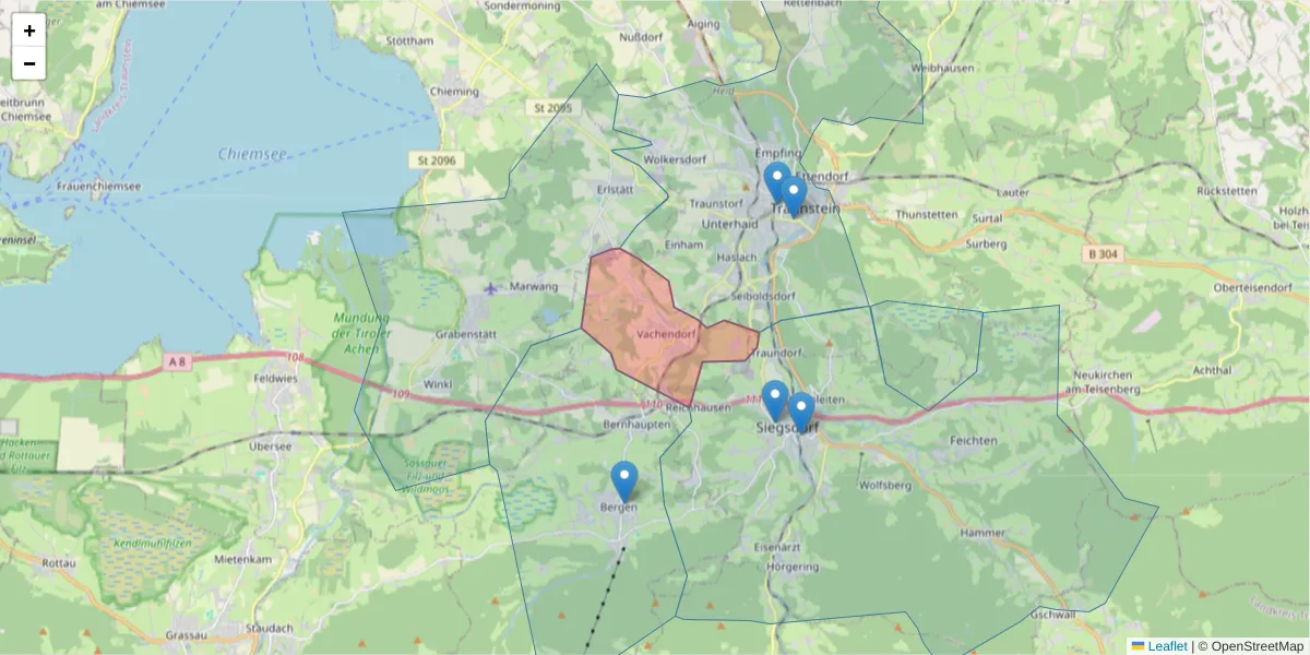 Karte des Postleitzahlen Bereichs  und der umliegenden Postleitzahlen in Deutschland